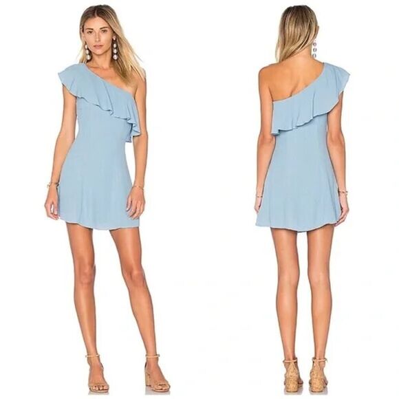NEW! Revolve Privacy Please blue ruffle one shoulder mini dress Small - Picture 1 of 7